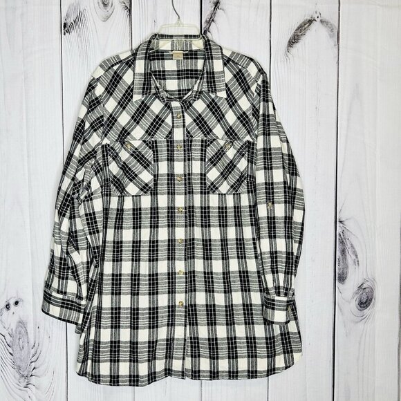 Duluth Trading Co Flannel Shirt Womens Sz 3X Black/White Plaid Long Sleeve - Picture 1 of 7